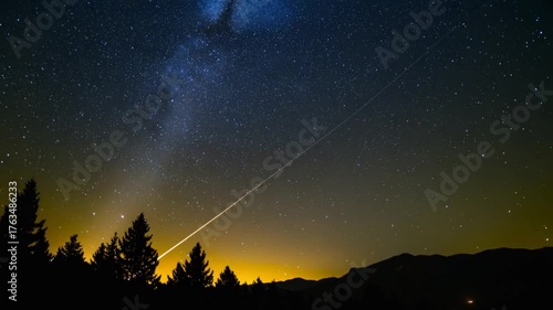 Meteor streak across starry night sky
