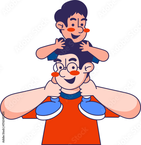 Cartoon illustration of father and son enjoying quality time together cheerfully