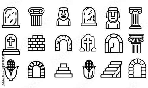 Ancient Architecture and Monument Line Icon Set