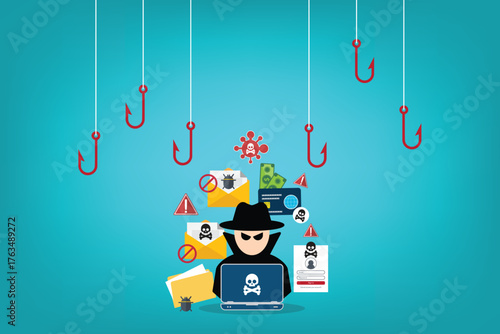 hacker in front of his computer committing digital cybercrime	