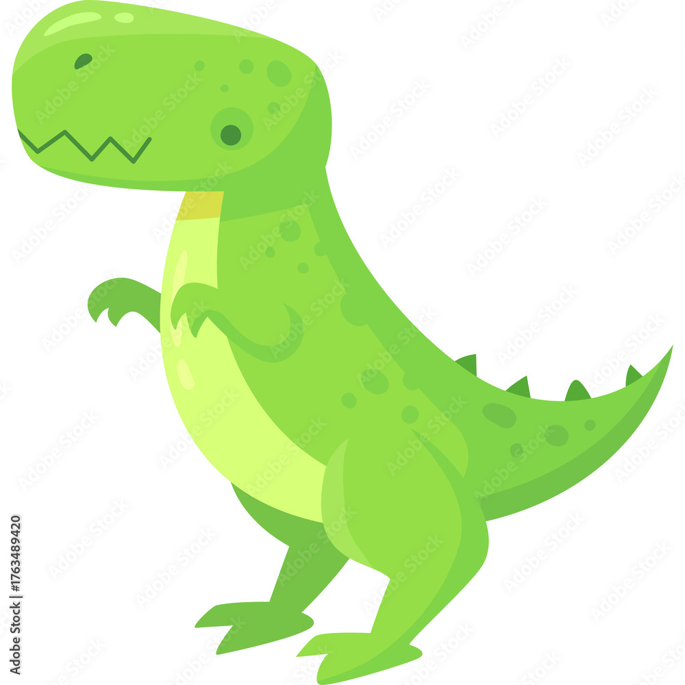 Fototapeta premium Vibrant Green Cartoon Dinosaur with Playful Expression on Transparent Background Perfect for Childrens Designs