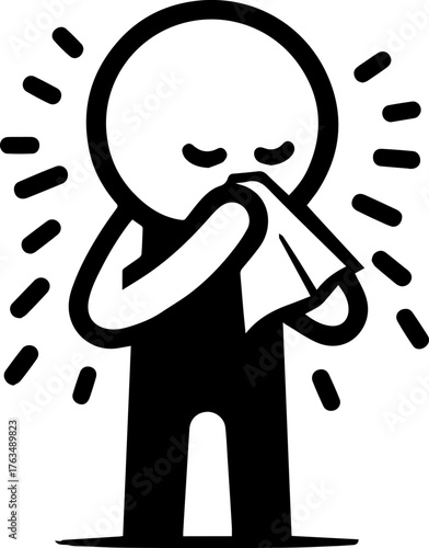 Illustration of Common Illness Symptoms – Icons Showing People Experiencing Various Health Conditions Such as Headache, Fever, Cough, Chest Pain, Stomach Ache, Nausea, Joint Pain, and Chills