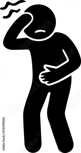 Illustration of Common Illness Symptoms – Icons Showing People Experiencing Various Health Conditions Such as Headache, Fever, Cough, Chest Pain, Stomach Ache, Nausea, Joint Pain, and Chills