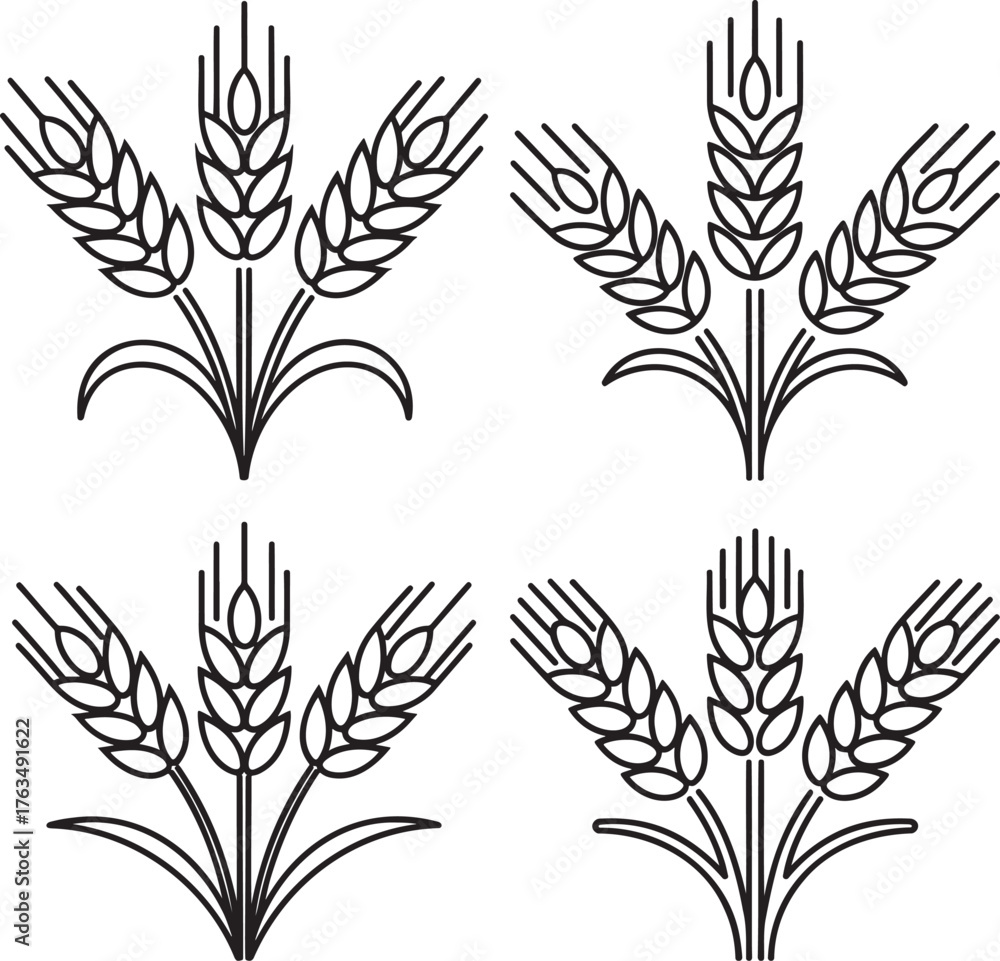 Fototapeta premium Set of Wheat Outline vector illustration isolated On Transparent Background