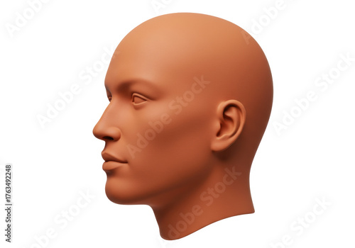 Papier peint Isolated Skinhead profile 3D rendering of human head model, anatomical represent