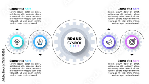 Infographic template. 4 connected gears with icons
