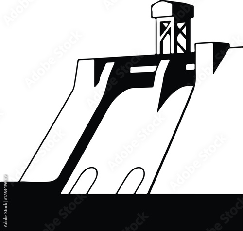 Silhouette vector Hydroelectric dam infrastructure water station Illustrator