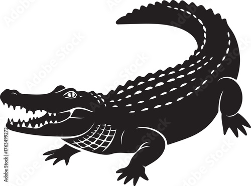 Black silhouette of an alligator with an open mouth full of teeth