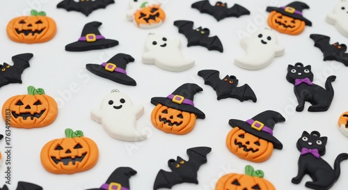 Wallpaper Mural Halloween themed sugar decorations featuring pumpkins, ghosts, bats, witch hats, and black cats. Torontodigital.ca