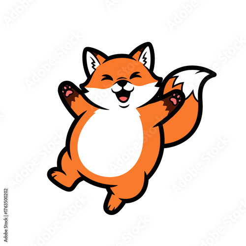 Cute Happy Fox Mascot Jumping with Joy Vector Illustration.