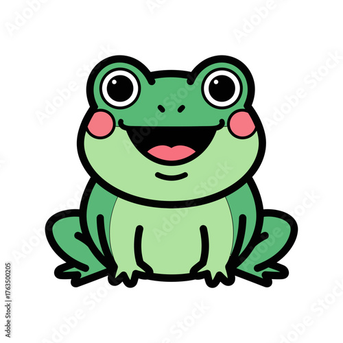 Happy Cute Green Frog Cartoon Mascot Vector Illustration