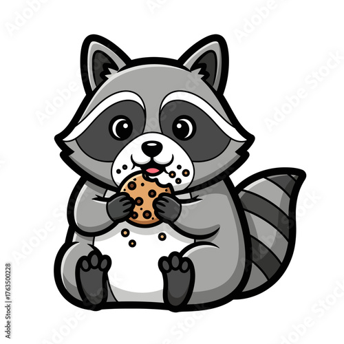 Chubby Raccoon Happily Munching on a Sweet Chocolate Chip Cookie Vector Illustration