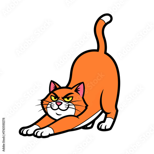 Cute and Sassy Orange Cat Cartoon Character Stretching Vector Illustration.