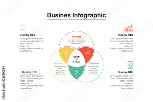 Flat business presentation vector slide template with diagram chart