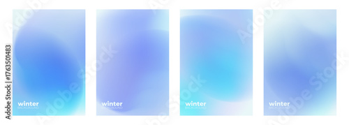 Set of Winter theme blurred backgrounds. Defocused templates for Winter season creative graphic design. Vector illustration.