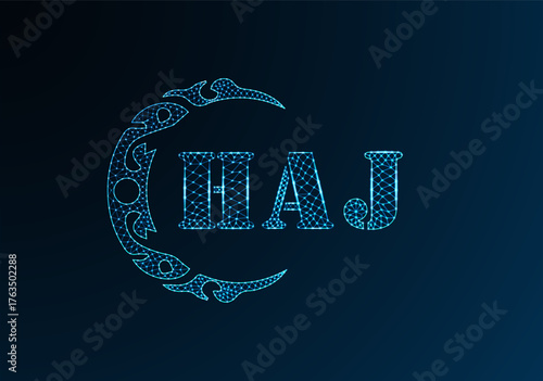 Low poly letter logo HAJ design. HAJ letter logo low poly vector design on blue color gradient background. HAJ logo low poly design