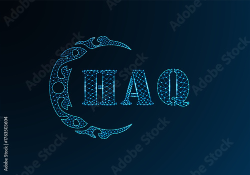Low poly letter logo HAQ design. HAQ letter logo low poly vector design on blue color gradient background. HAQ logo low poly design