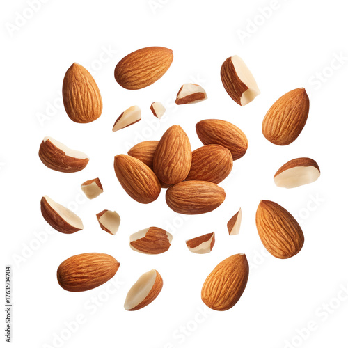 Wallpaper Mural Almonds and broken pieces floating on transparent background against a black backdrop Torontodigital.ca