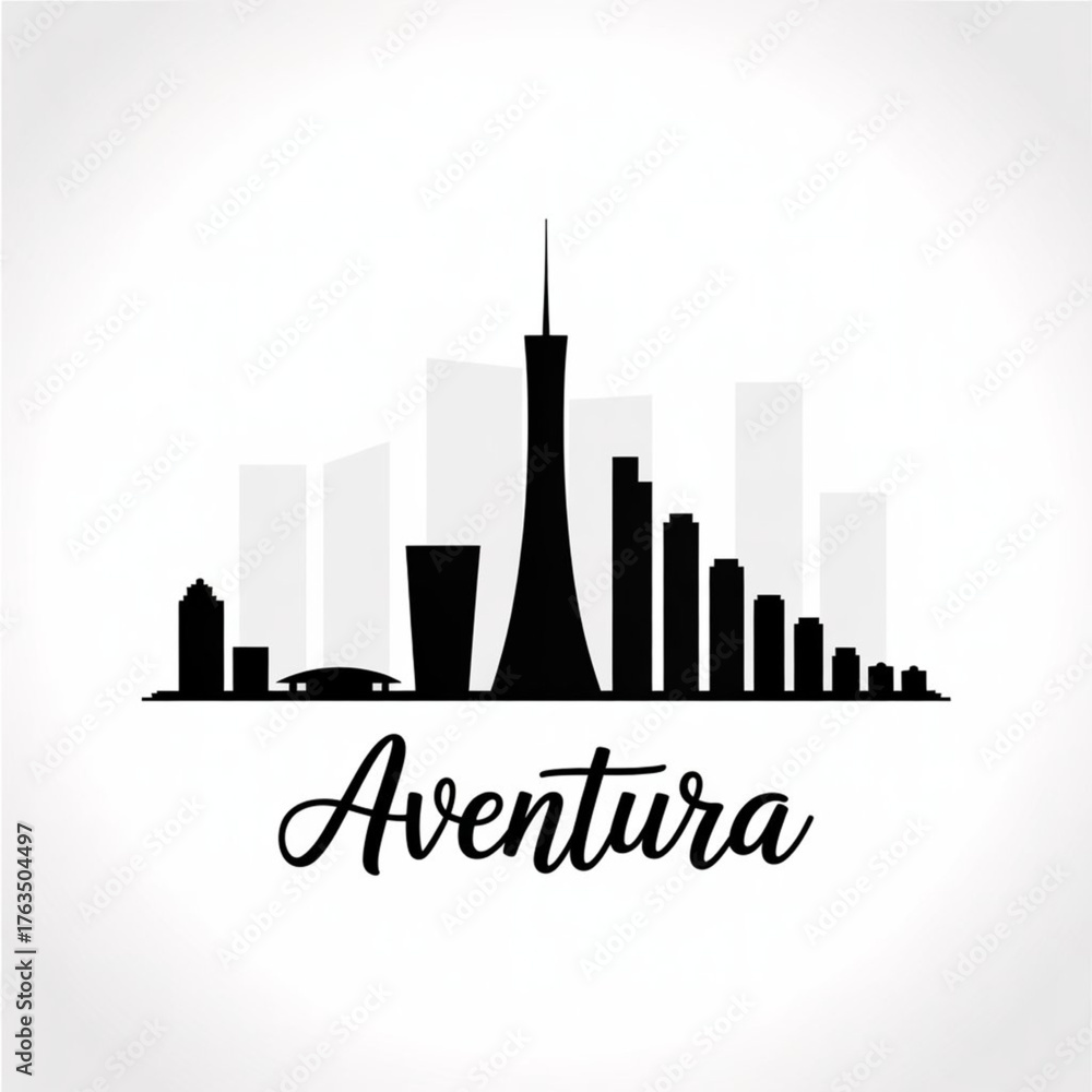 Obraz premium ‎Aventura Florida Skyline Silhouette — Modern Coastal City Vector Illustration