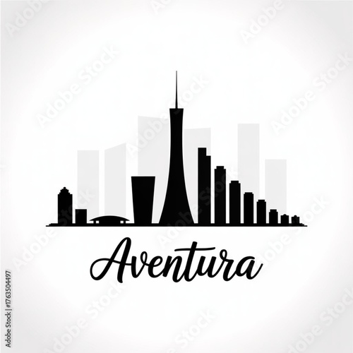 ‎Aventura Florida Skyline Silhouette — Modern Coastal City Vector Illustration