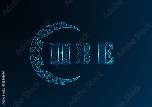 Low poly letter logo HBE design. HBE letter logo low poly vector design on blue color gradient background. HBE logo low poly design