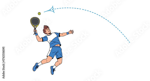 Athletic Man Playing Padel Tennis with a Powerful Serve. Vector Illustrations. EPS Editable