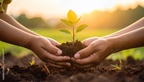 Hands Cradle a Young Plant, Symbolizing Growth and Environmental Stewardship