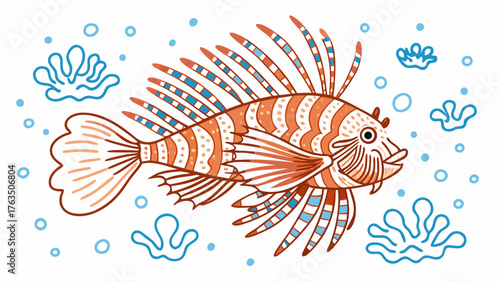 Vibrant Orange Lionfish Illustration with Spiky Fins – Tropical Ocean Art