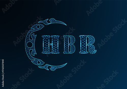 Low poly letter logo HBR design. HBR letter logo low poly vector design on blue color gradient background. HBR logo low poly design