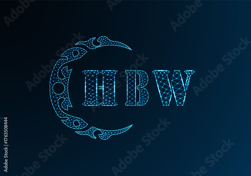 Low poly letter logo HBW design. HBW letter logo low poly vector design on blue color gradient background. HBW logo low poly design