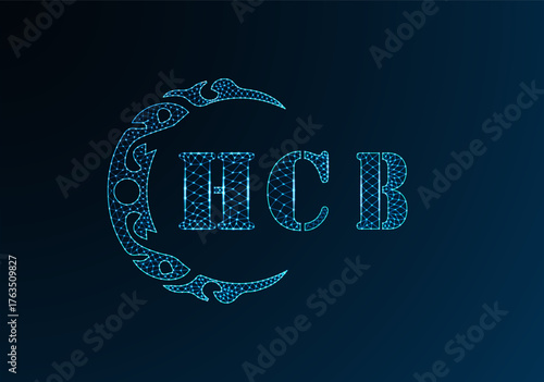 Low poly letter logo HCB design. HCB letter logo low poly vector design on blue color gradient background. HCB logo low poly design