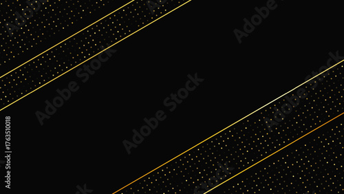 Dark background with golden lines and glittering dots