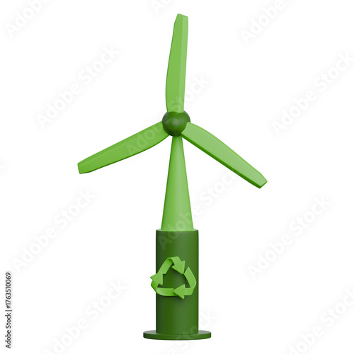 3D Rendered Minimalist Renewable Energy and Recycle Element Icon Set