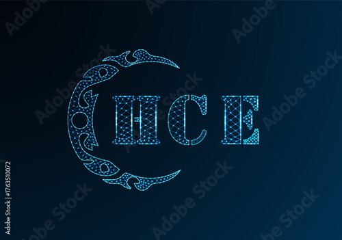 Low poly letter logo HCE design. HCE letter logo low poly vector design on blue color gradient background. HCE logo low poly design