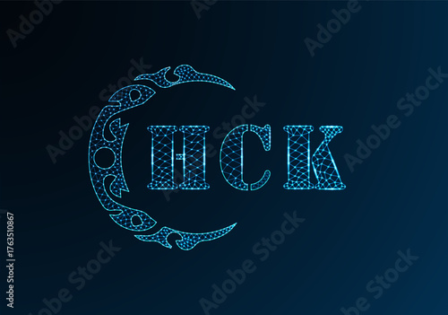 Low poly letter logo HCK design. HCK letter logo low poly vector design on blue color gradient background. HCK logo low poly design