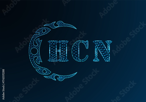 Low poly letter logo HCN design. HCN letter logo low poly vector design on blue color gradient background. HCN logo low poly design