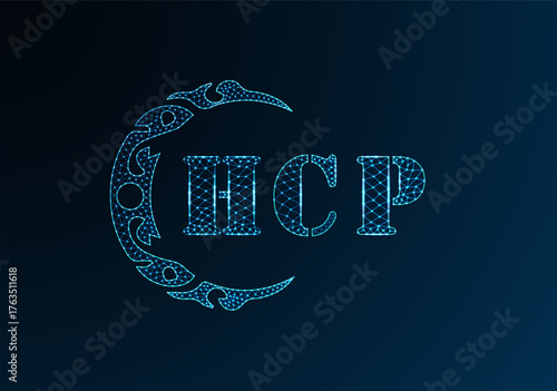 Low poly letter logo HCP design. HCP letter logo low poly vector design on blue color gradient background. HCP logo low poly design
