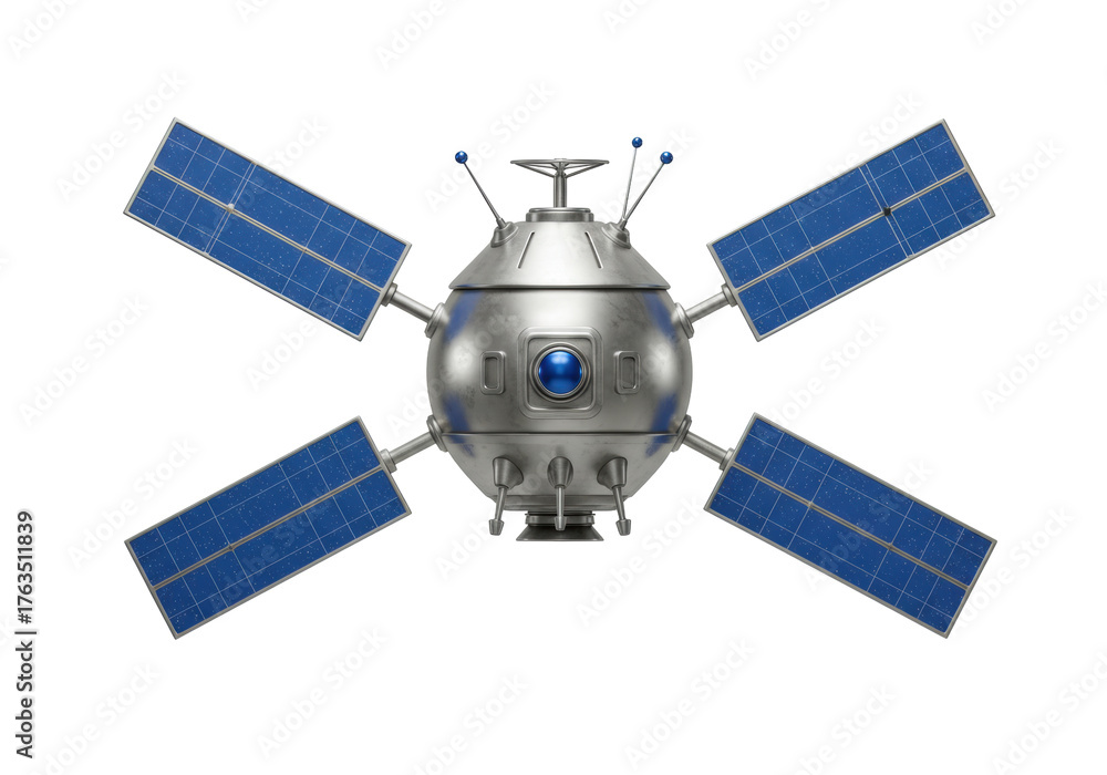 Fototapeta premium Isolated Satellite with Solar Panels for Scientific Research and Telecommunications Services
