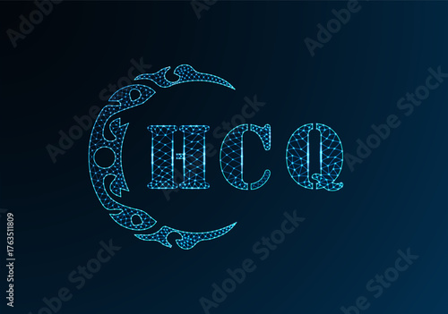 Low poly letter logo HCQ design. HCQ letter logo low poly vector design on blue color gradient background. HCQ logo low poly design