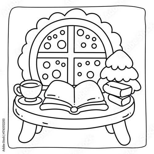 Bold and Easy Cozy Winter Coloring Pages, Cute Christmas Bold and Easy Coloring Pages, Line Art, Vectors Illustration, Black and White, 8.5x8.5" inches Design, Christmas Coloring Pages, victor art, 