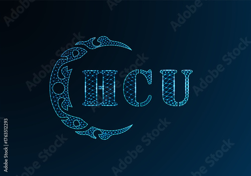 Low poly letter logo HCU design. HCU letter logo low poly vector design on blue color gradient background. HCU logo low poly design