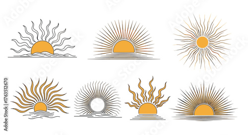 Sunburst Collection - Vintage Sun Designs with Rays and Halos.