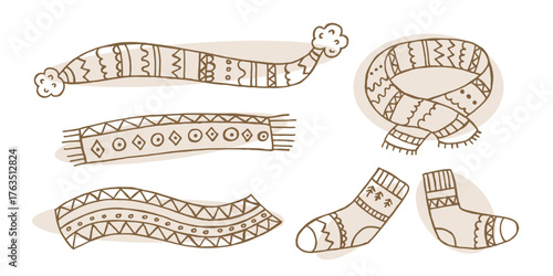 Knitted scarf and sock set with intricate patterns and designs