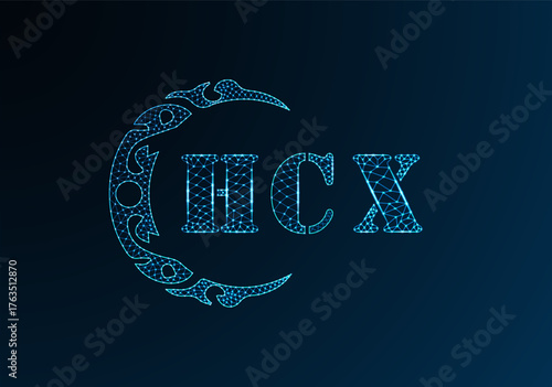 Low poly letter logo HCX design. HCX letter logo low poly vector design on blue color gradient background. HCX logo low poly design