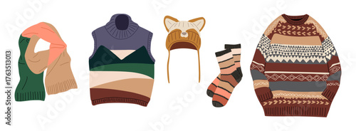 Colorful Knitted Winter Clothing and Accessories