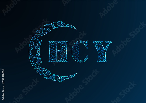 Low poly letter logo HCY design. HCY letter logo low poly vector design on blue color gradient background. HCY logo low poly design