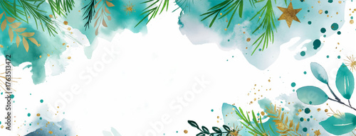 Watercolor artwork of beautiful leaves and delicate branches on white background, intricate details and vibrant colors Christmas vector design. Watercolor card with intricate arrangement of leaves