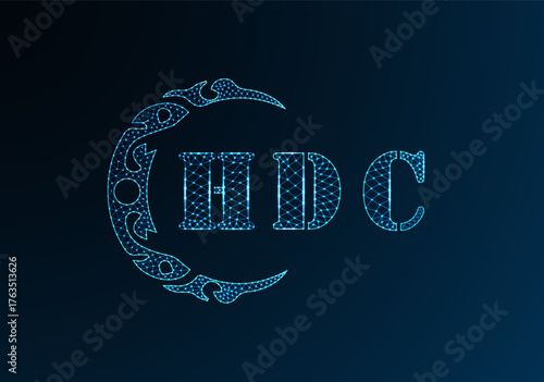 Low poly letter logo HDC design. HDC letter logo low poly vector design on blue color gradient background. HDC logo low poly design