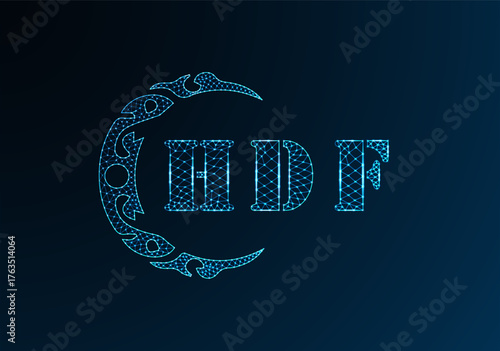 Low poly letter logo HDF design. HDF letter logo low poly vector design on blue color gradient background. HDF logo low poly design