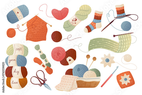 Colorful Knitting and Crochet Supplies Illustration